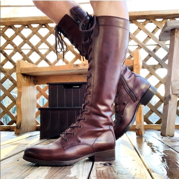 RARE!Frye Melissa Tall Lace Up lug riding moto combat Boots size